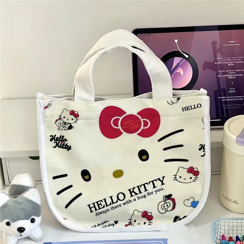 ハローキティバッグレディースファッショナブルでかわいいktポータブルバッグ多用途大学生キャンバストートバッグ大容量|undefined