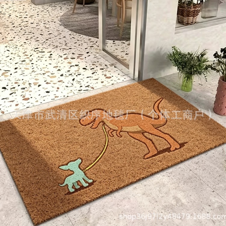 Cross-border outdoor shoe-changing entrance door mud-scraping mat, dinosaur-shaped, imitation coconut palm, thickened silk loop, non-slip floor mat, available for dropshipping