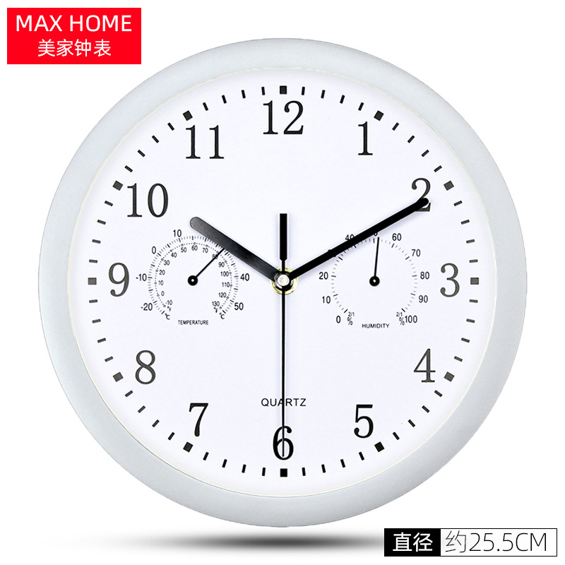 Amazon suministro de plástico Reloj de pared con higrómetro simple moderno dormitorio mudo Reloj de pared reloj