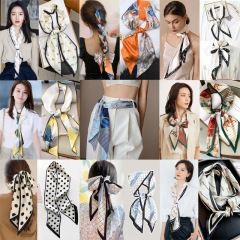 2024新款長條小絲巾巾仿真絲小領巾數碼印花斜角絲巾圍巾絲巾批發