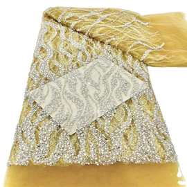 重工新款满幅珠管泡珠面料亮片珠管绣蕾丝网纱布料婚纱礼服连衣裙