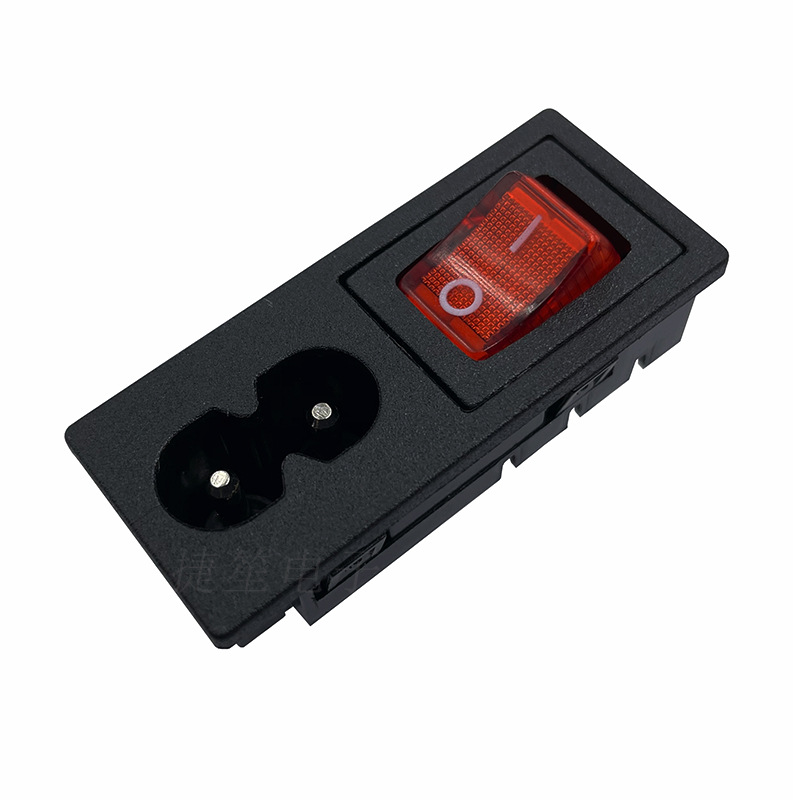 二合一带开关AC8字电源插座8字电源座带卡式二合一八字尾插防漏电