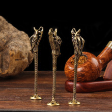 复古铜烟斗压棒创意雕刻龙头防熄火六孔镂花碾磨式压烟器烟具配件