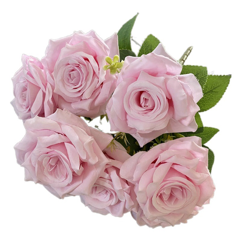 Cepillado paño 7-cabeza Paris Rose boda decoración del hotel Home Road plomo manojo falso flor artificial ramo de rosas