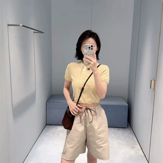 26夏季新款南油高定M简约休闲百搭蕾丝花边坑条短款T恤现货发