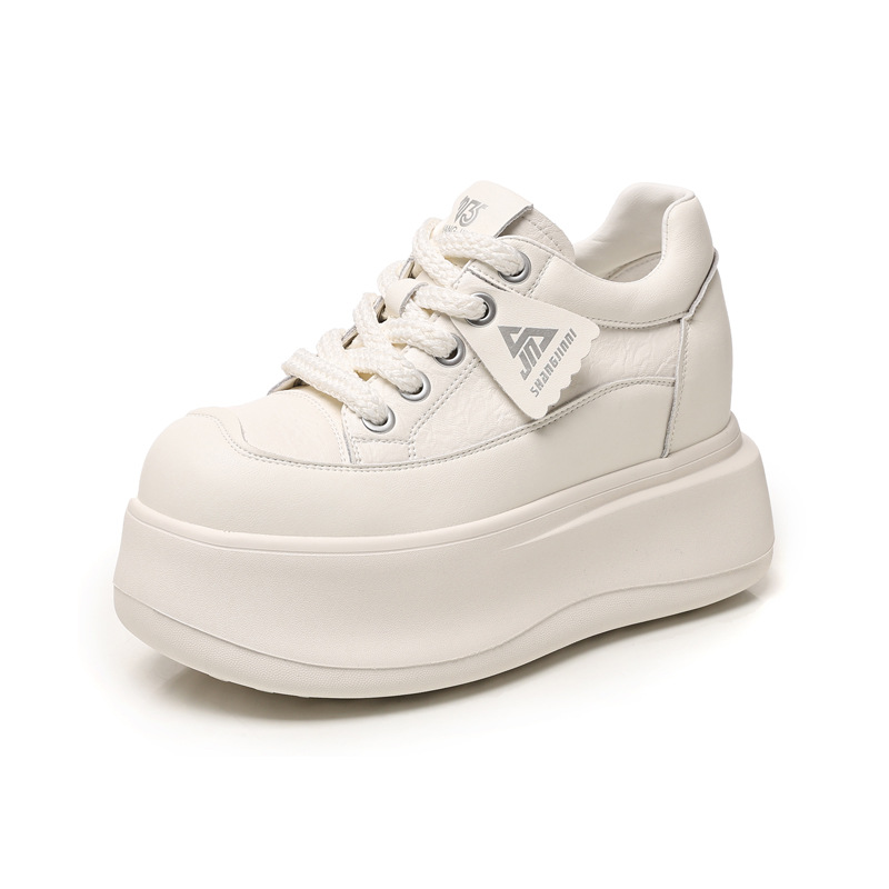 Giày sneaker nữ đế dày tăng chiều cao siêu nhẹ phong cách thể thao — màu trắng