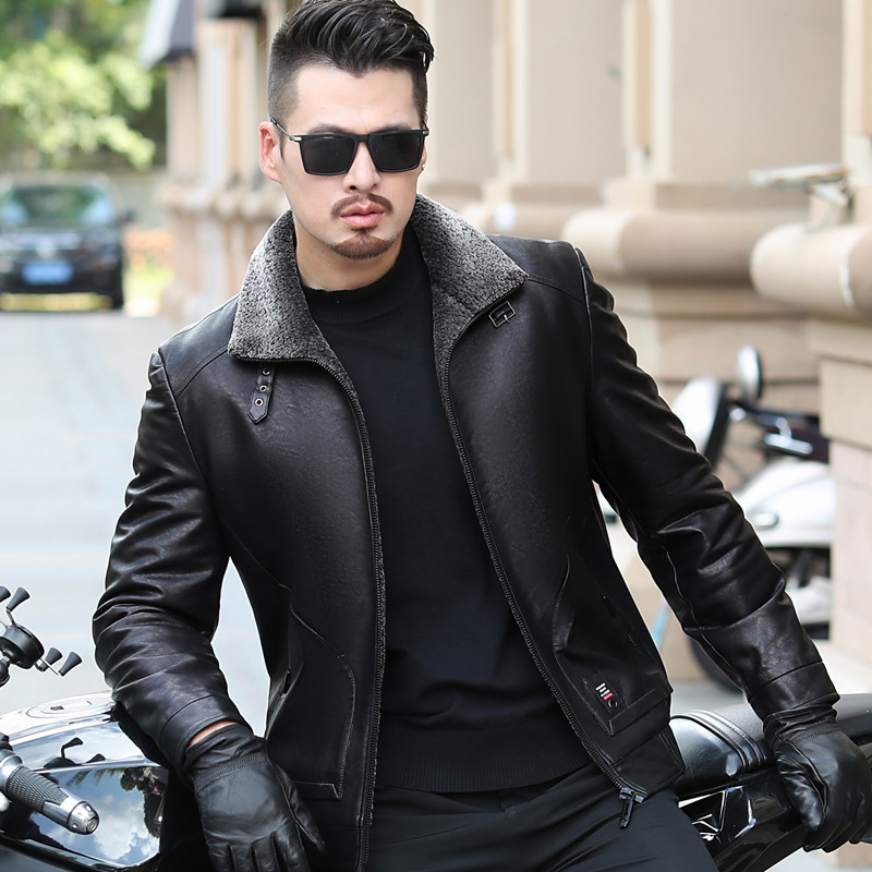 Haining chaqueta de mediana edad y ancianos abajo chaqueta de cuero casual de los hombres Chaqueta corta solapa engrosada chaqueta de piel de oveja moda