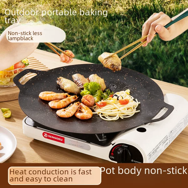 Korean-style Iron Grill Plate Induction Cooker Non-stick Barbecue Plate Teppanyaki Household Commercial Outdoor Portable Card Stove Barbecue Plate