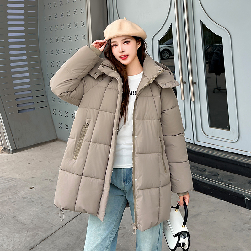 可拆卸帽棉服女2025年冬季新款大码女装中长款外套宽松面包服棉衣
