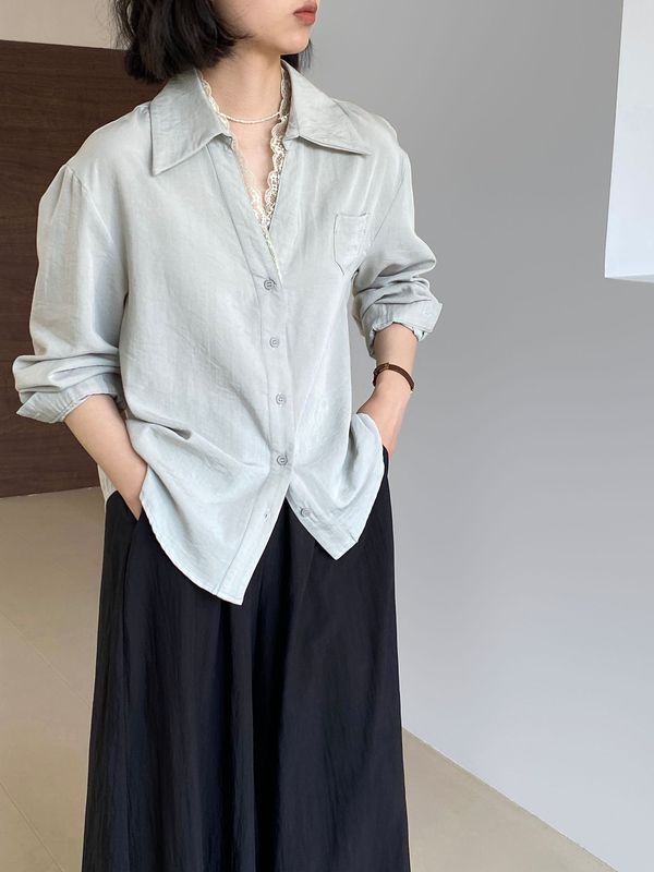 江左雰囲気のシャツの高級感の偽の2つのレースは長袖の純粋な欲のシャツの気質の上着の1371をつなぎ合わせます。|undefined