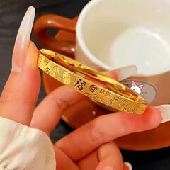 抖音直播爆款CNC吉言手镯女高级感时尚金色百搭沙金手环实心闭口