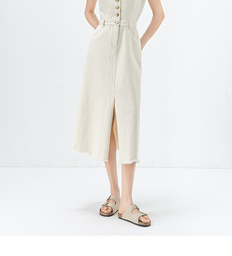 Đầm maxi nữ không tay cổ tròn phong cách Pháp chất jean mềm — màu trắng chi tiết 7