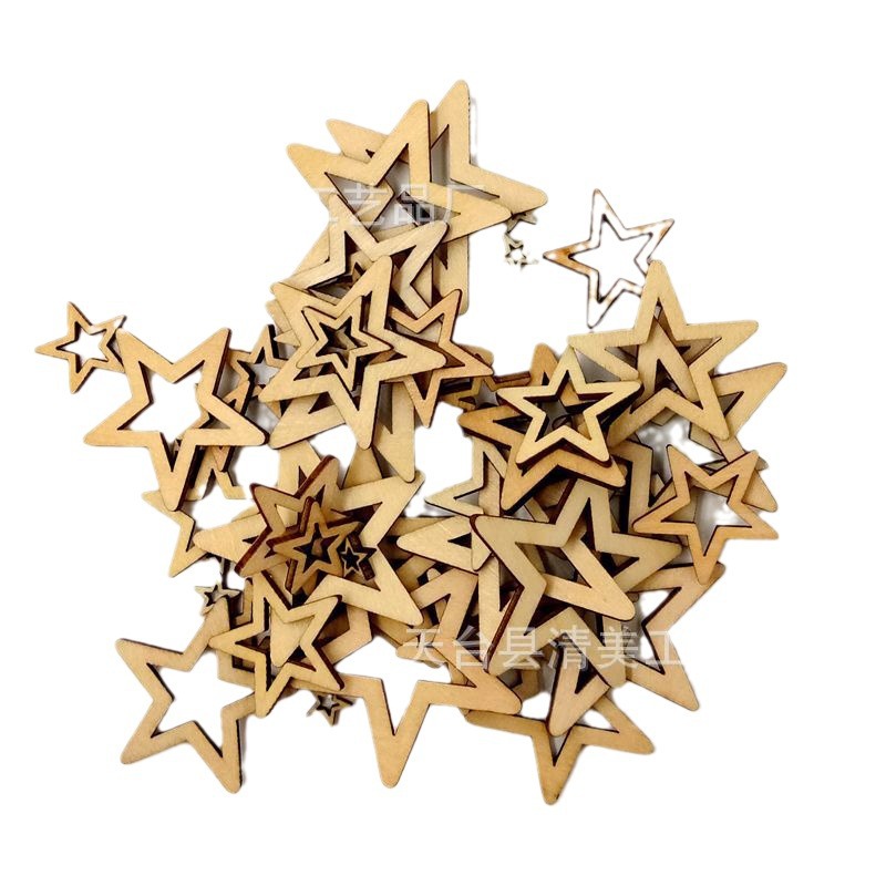 10-50mm madera de tilo madera hueca estrella de cinco puntas mezclada DIY decoración de boda estrella de cinco puntas pieza de madera