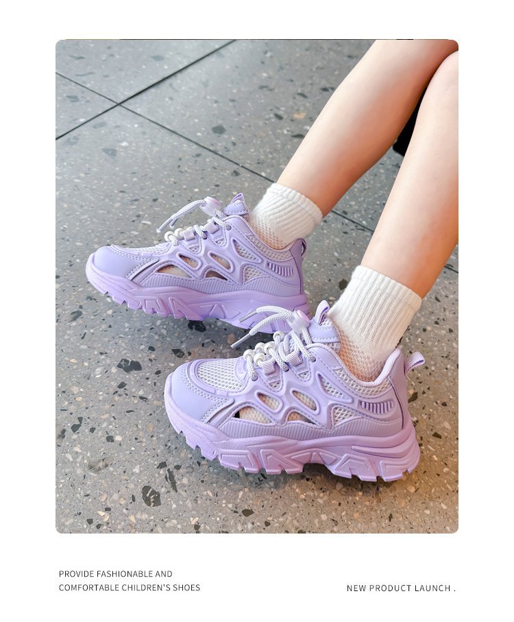 Chunky sneakers för flickor andas mesh med plattform_voghion.com