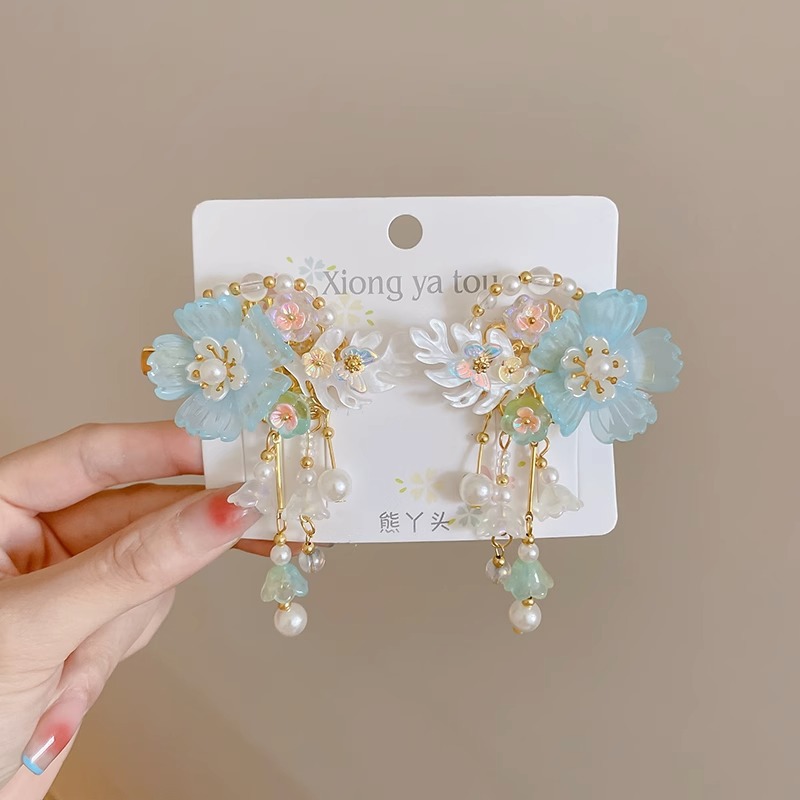 Hanfu tocado de cabello de niñas bordas vestidos antiguos para el cabello de niñas tarjetas de cabello de niñas vestidos antiguos accesorios princesas niñas clips para el cabello