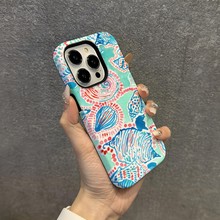 波西米亚风苹果17插画手机壳15Pro双层iPhone16pm韩国菲林壳14女