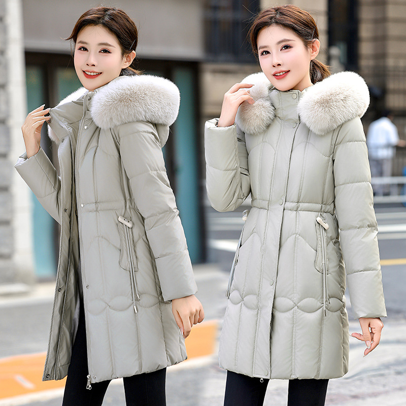 2025 Europa y los Estados Unidos comercio exterior ropa de algodón de mujer larga estilo coreano cintura doblada chaqueta de algodón gruesa abrigo de algodón de cuello grande moda image 2