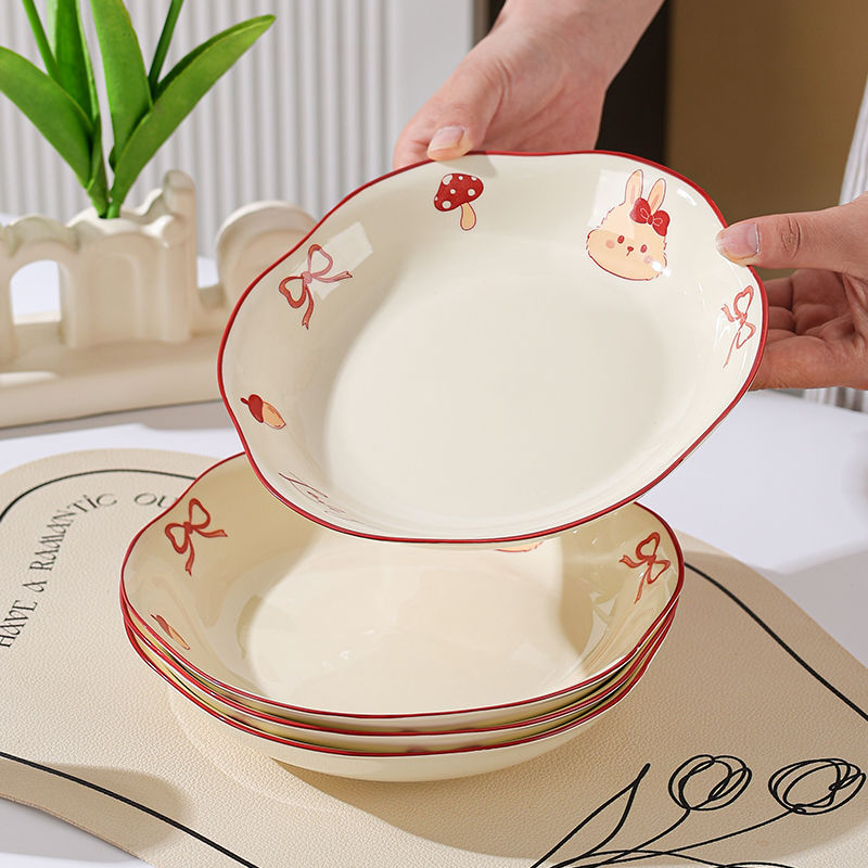 陶瓷盘子菜盘家用2025年新款可爱卡通釉下彩餐具饭碗吃菜盘圆盘碟
