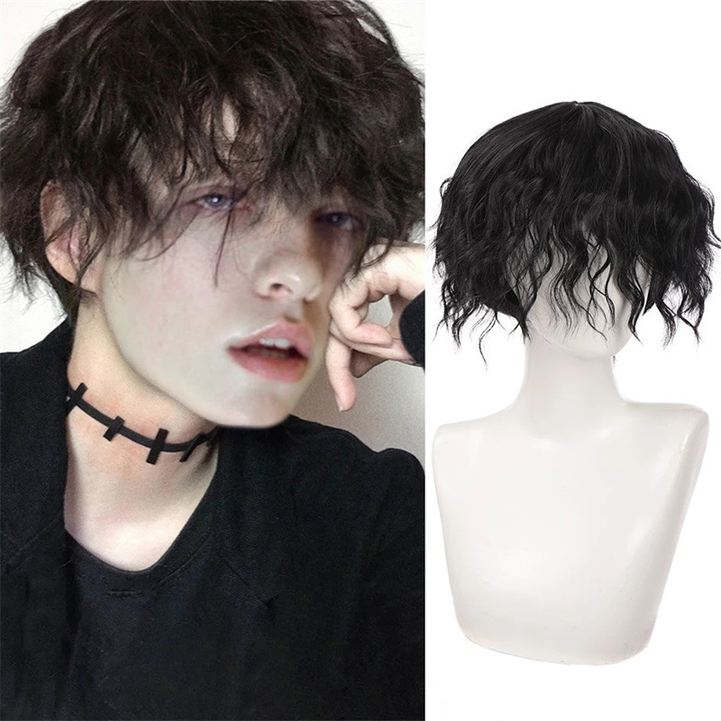 Men's wig short curly hair tin paper hot explosive head European and American fashion handsome short hair chemical fiber headgear AliExpress men's hair