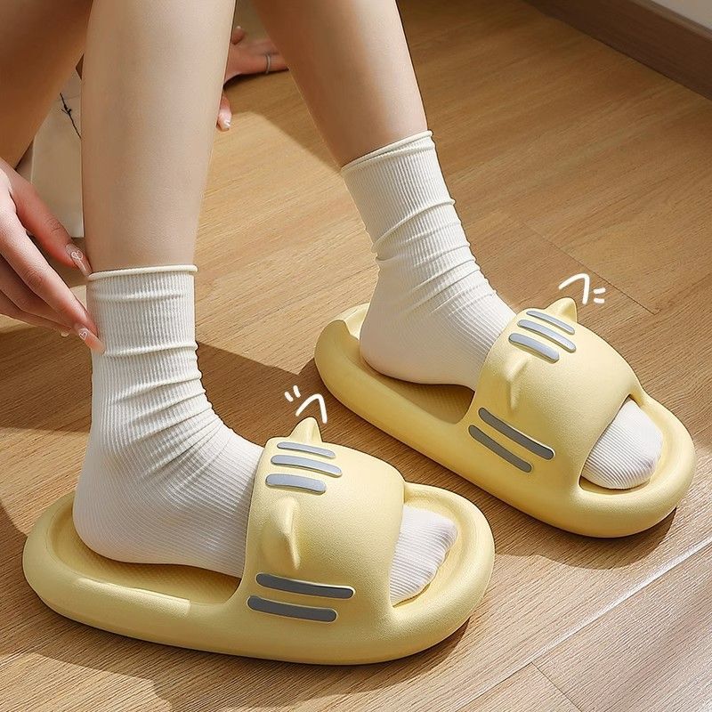 Women's Summer Slippers with a Stepping-On-Poop Feeling, 2023 New Thick-Soled Versatile Home Slippers, Cat Ear Non-Slip Sandals