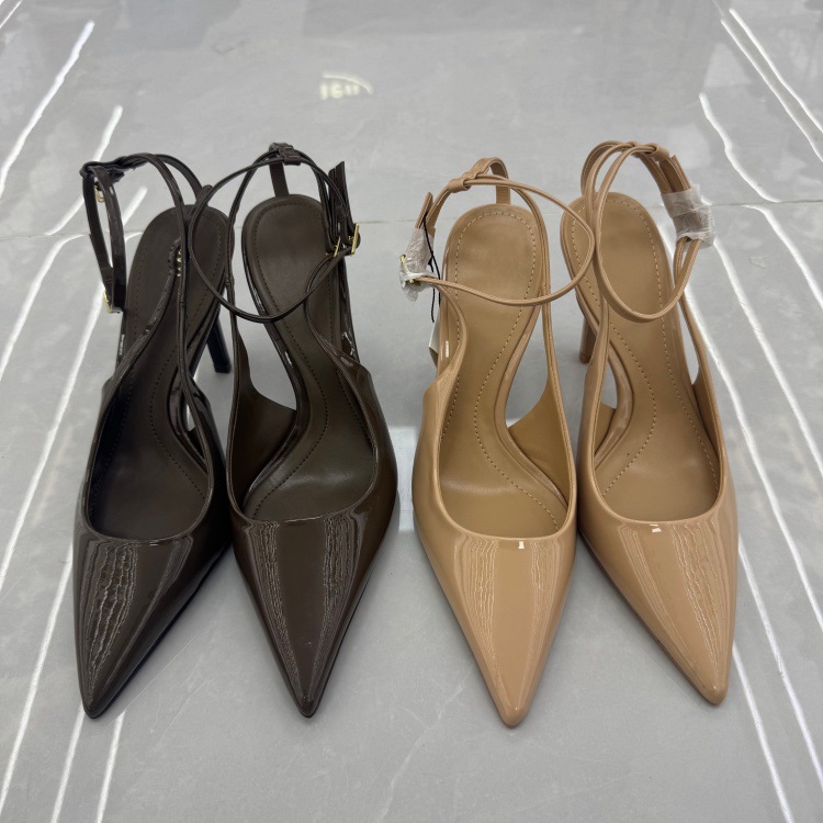 Summer sandals stiletto heels nude made of patent leather