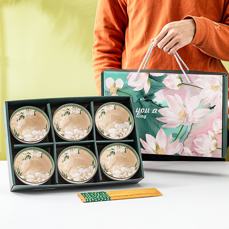礼品碗套装家用吃饭套碗碗碟山茶花瓷碗陶瓷碗筷套装餐具礼盒装无|undefined