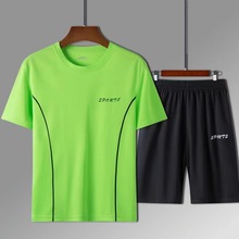 夏季男士运动短袖短裤套装速细网眼透气健身休闲圆跑步宽松T恤批