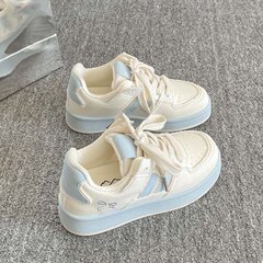 夏季网面透气板鞋女款2025新款厚底小白鞋ins学生百搭小众面包鞋