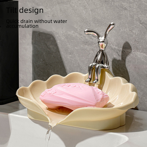 New light luxury cream-style seashell soap dispenser with drainage, household bathroom dormitory soap holder, high-quality soap rack