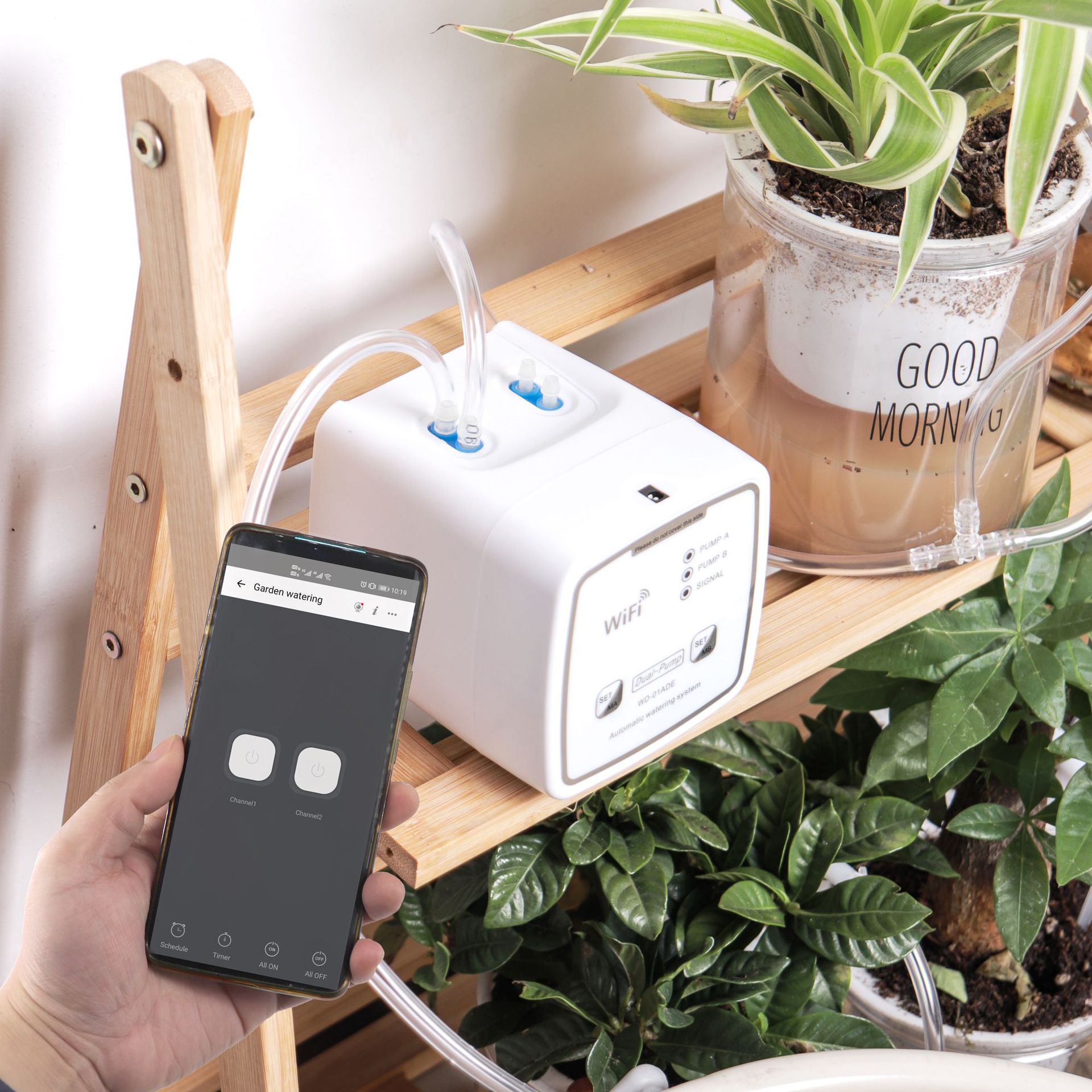 WIFI inteligente bomba doble dispositivo de riego automático teléfono móvil control remoto Dispositivo de riego balcón flor jardinería riego en maceta