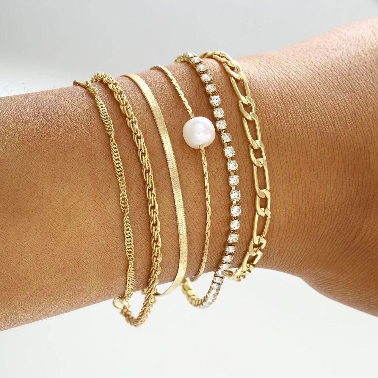 new personalized aircraft chain bracelet creative multi-layer stacked wearing thick chain bracelet set of 5 _voghion.com
