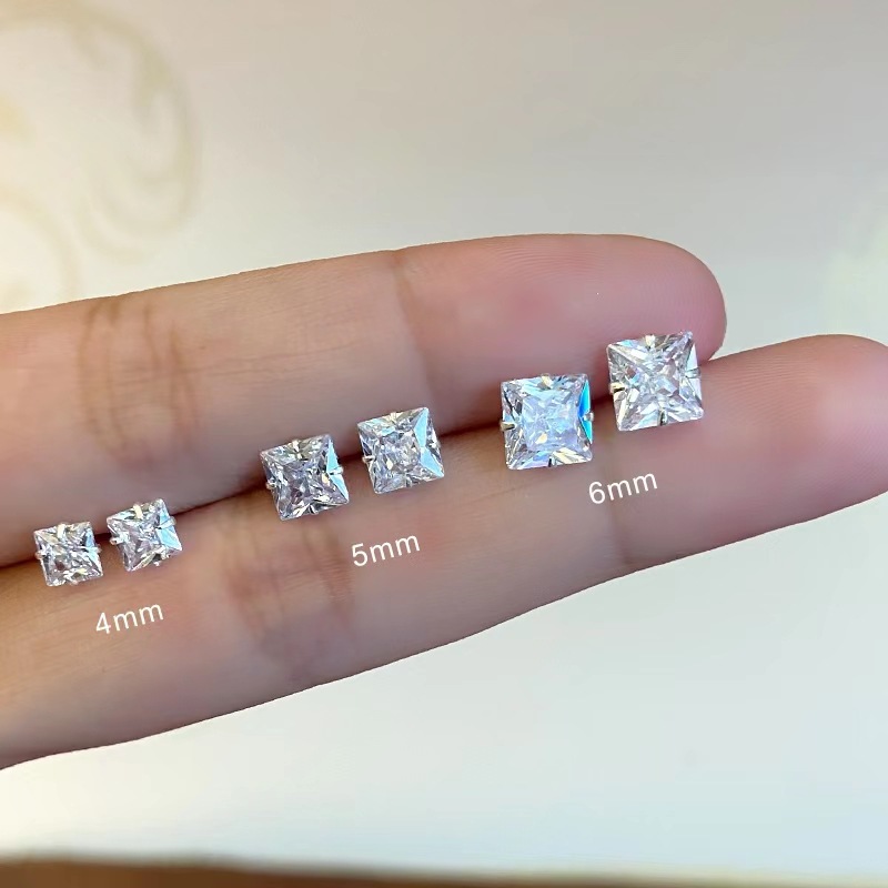 2g Weight 925 Sterling Silver Ear Needle Material 1 Pair 925 Sterling Silver Zircon 925 Sterling Silver Earrings Square Ear Studs