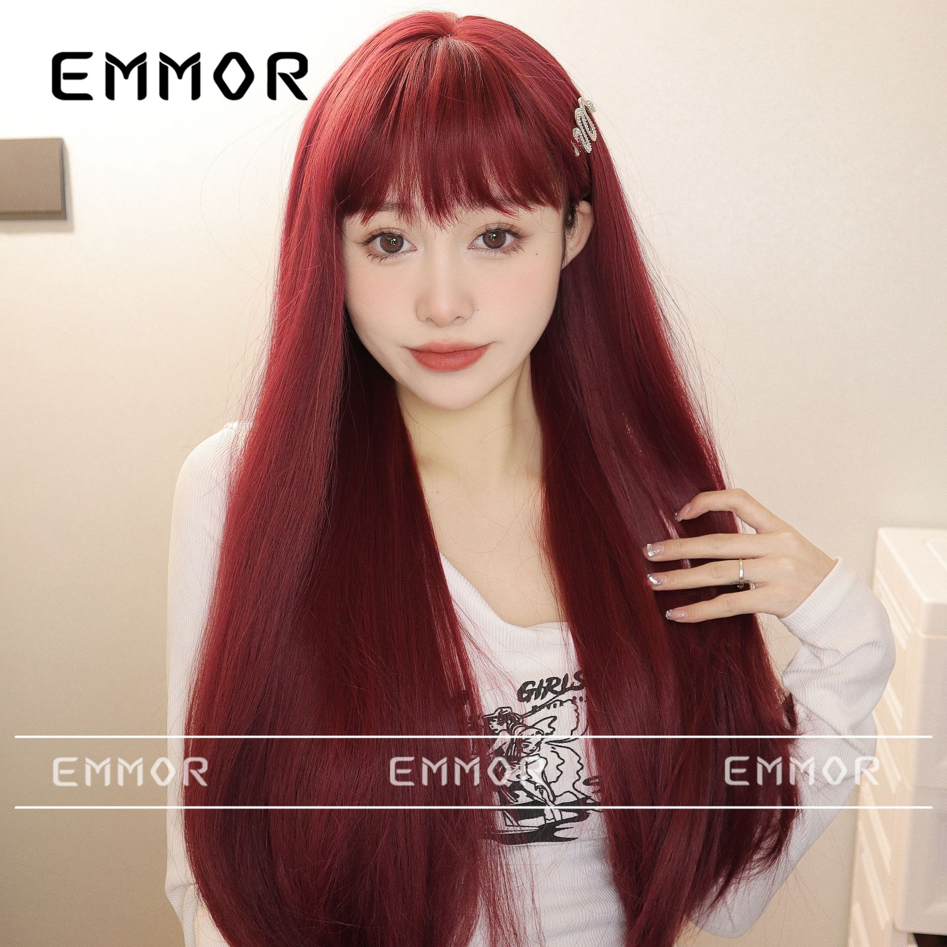 Estilo japonés y coreano nueva peluca femenina recta Bangs Pelo Largo cubierta completa de la cabeza natural mullida reducción de la edad peluca Lolita