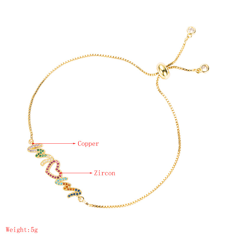 Fashion Colorful English Mom Copper Inlaid Zircon Bracelet Wholesale display picture 1