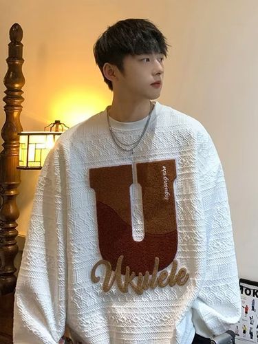 Vintage American Letter Texture Hoodless Crew Neck Sweatshirt Trend Brand Autumn Wear Street Loose Fashion Casual Couple Top