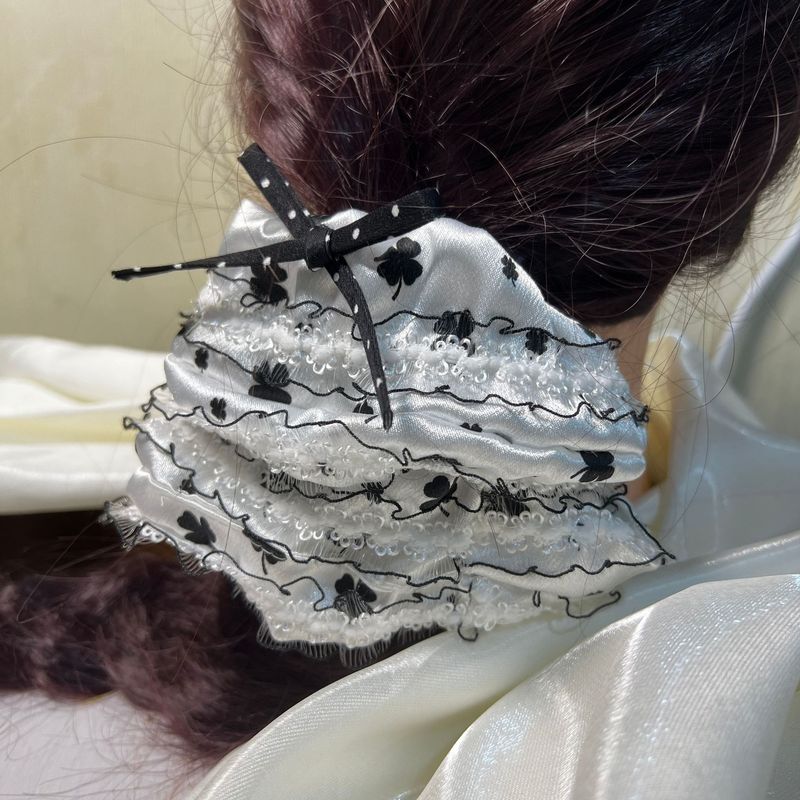 オリジナル手作り重厚黒四つ葉のクローバーリボンヘアゴムヘアゴムゴムバンド水玉ヘアロープ新しいスタイル|undefined