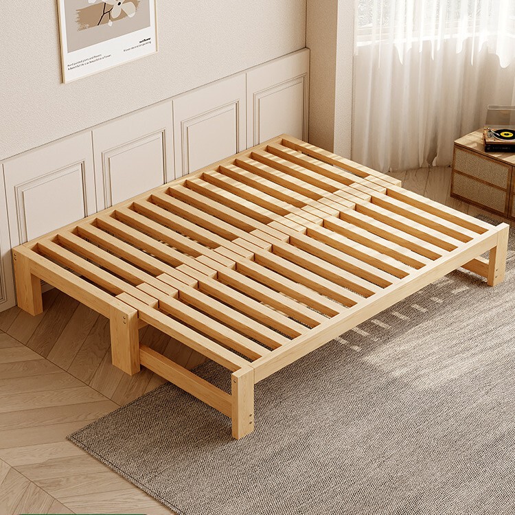 All-Solid Wood Pull-Out Telescopic Bed, Multi-Functional Folding Sofa Bed, Dual-Purpose Tatami Splicing Bed, Small Apartment Sofa Bed