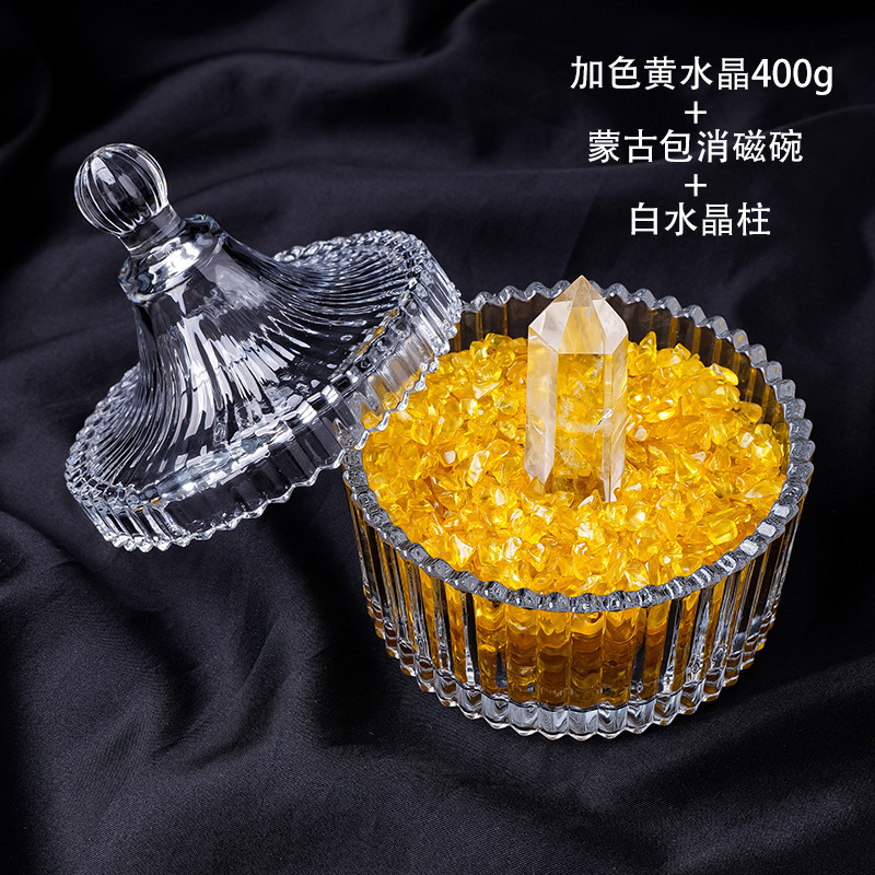 Bát khử từ 400G yurt màu vàng 4-5cm cột pha lê trắng