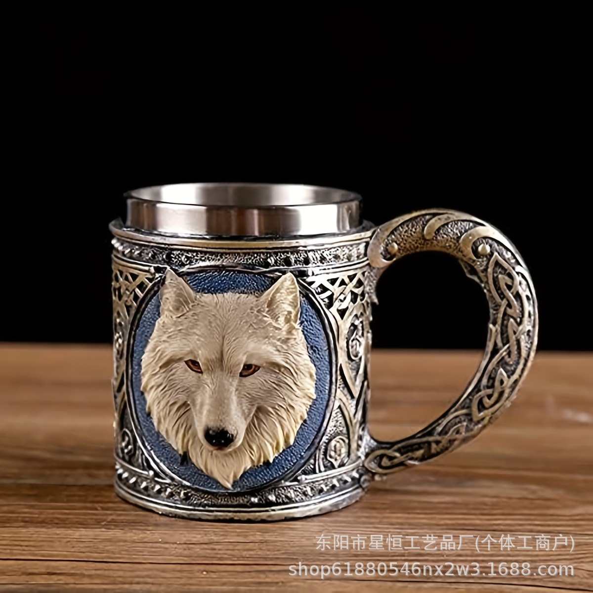 Comercio exterior transfronterizo nueva taza de cabeza de lobo 3D taza de agua de acero inoxidable de dibujos animados taza de agua de animales