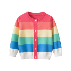 27home Korean version 2024 autumn new children's clothing girls rainbow knitted sweater cardigan jacket one drop shipping