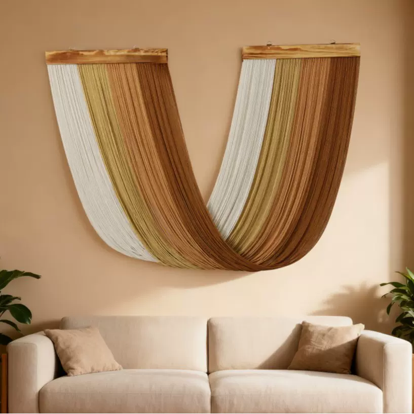 新款波西米亚木板流苏挂毯家居墙面装饰壁挂手工编织民宿棉绳挂毯