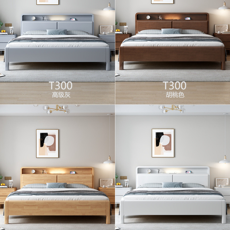 Cama de madera sólida nórdica moderna simple cama doble cama queen 1.8m tronco cama de aire caja de almacenamiento económico