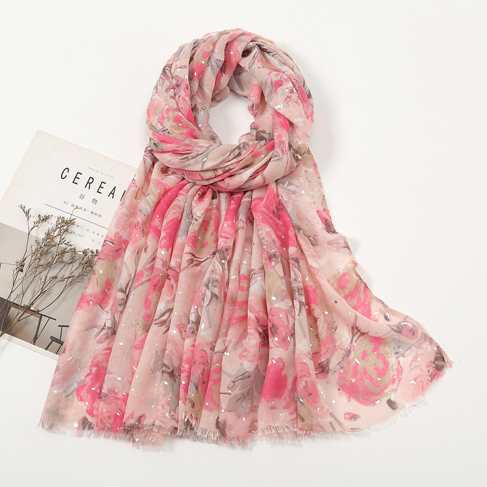 spring and autumn new pattern Cotton and hemp Feel rose printing Gold Fashion scarf leisure time Versatile air conditioner keep warm Shawl Scarf