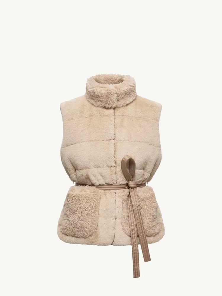 2025 otoño y invierno nuevo estilo de peluche de cuello sin mangas chaleco de pluma, nicho de diseño elegante y versátil