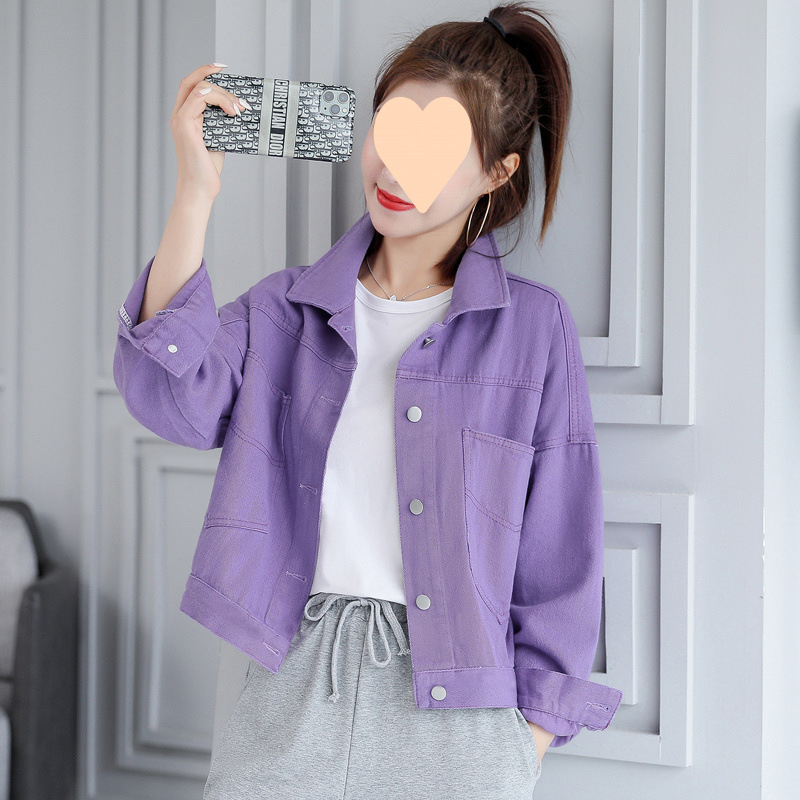 Purple denim casual jacket for women with versatile design spring clothing 2025 new spring and autumn Korean loose short top