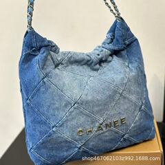 ゴミ袋バッグ レディース ウォッシュド グラデーション 22bag レトロ デニムバッグ チェーン ショルダー ラージバッグ 大容量 トートバッグ