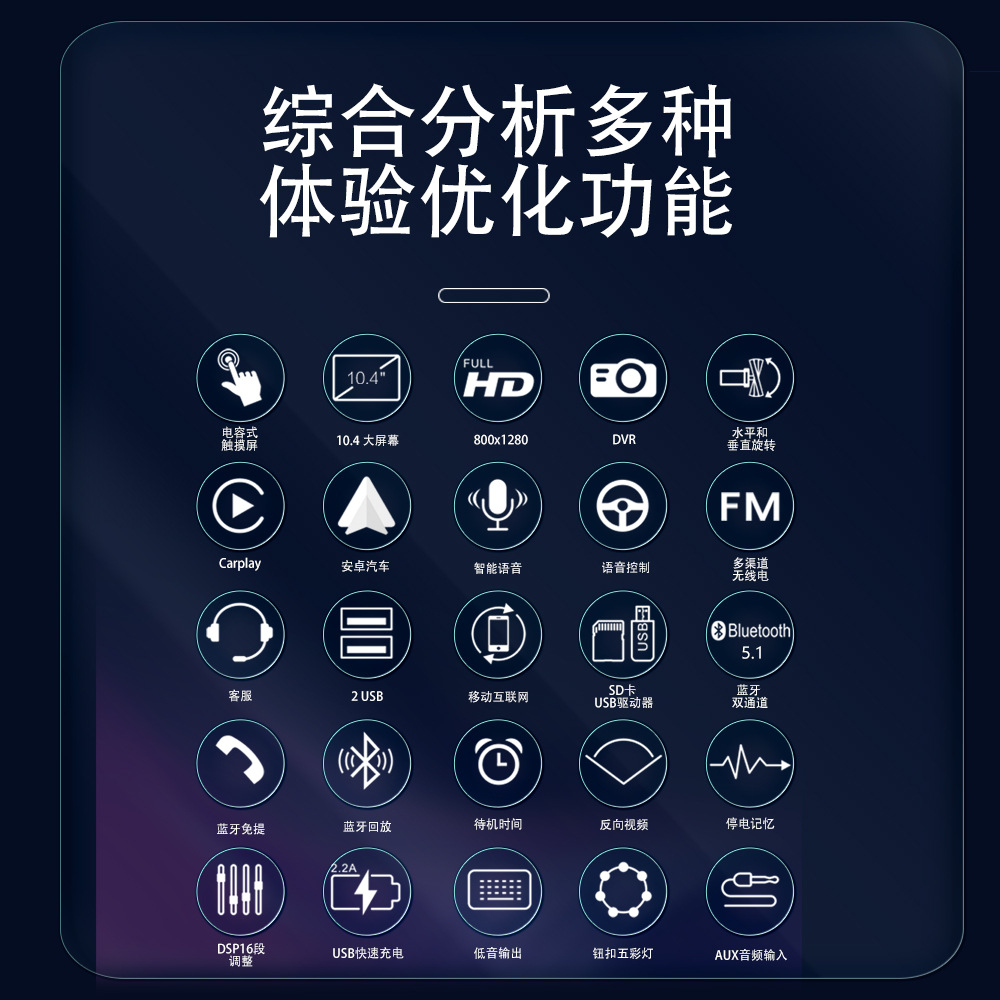 1531C (Carplay) 10.4inch Car Single-Shank Mp5 Can Rotate Horizontally and Vertically 360 Bluetooth Capacitive Touch Screen
