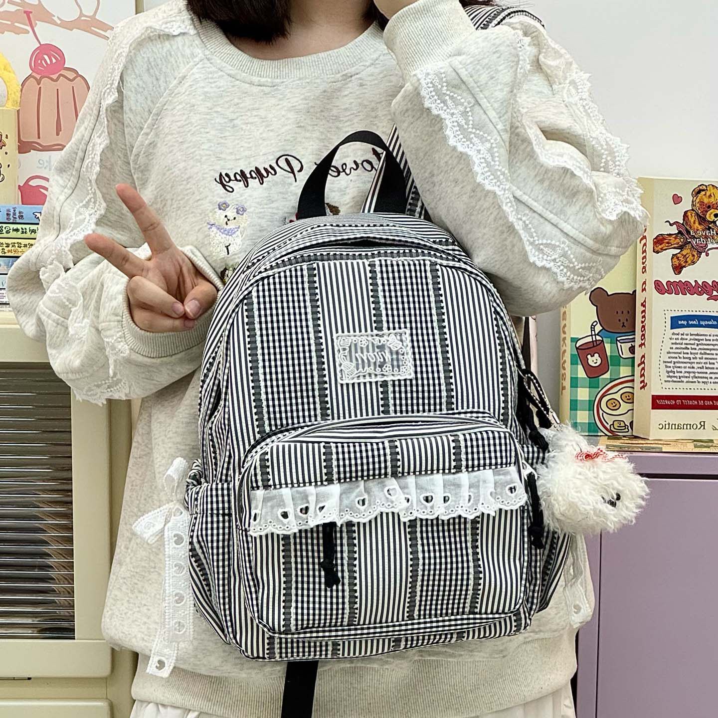 Dolce mochila de encaje mochila de malla multifuncional nueva mochila escolar de chicas de estilo de viento estudiantes de clase 2026 luz