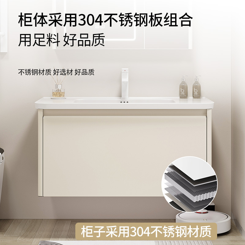 Gabinete de baño cerámico de acero inoxidable grueso integral lavabo de ángulo redondeado lavabo integral gabinete impermeable a prueba de humedad lavabo