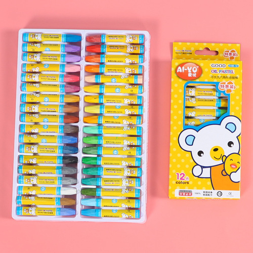Cartoon color 12-color oil pastels hexagonal painting pens graffiti crayons children's art supplies stationery wholesale